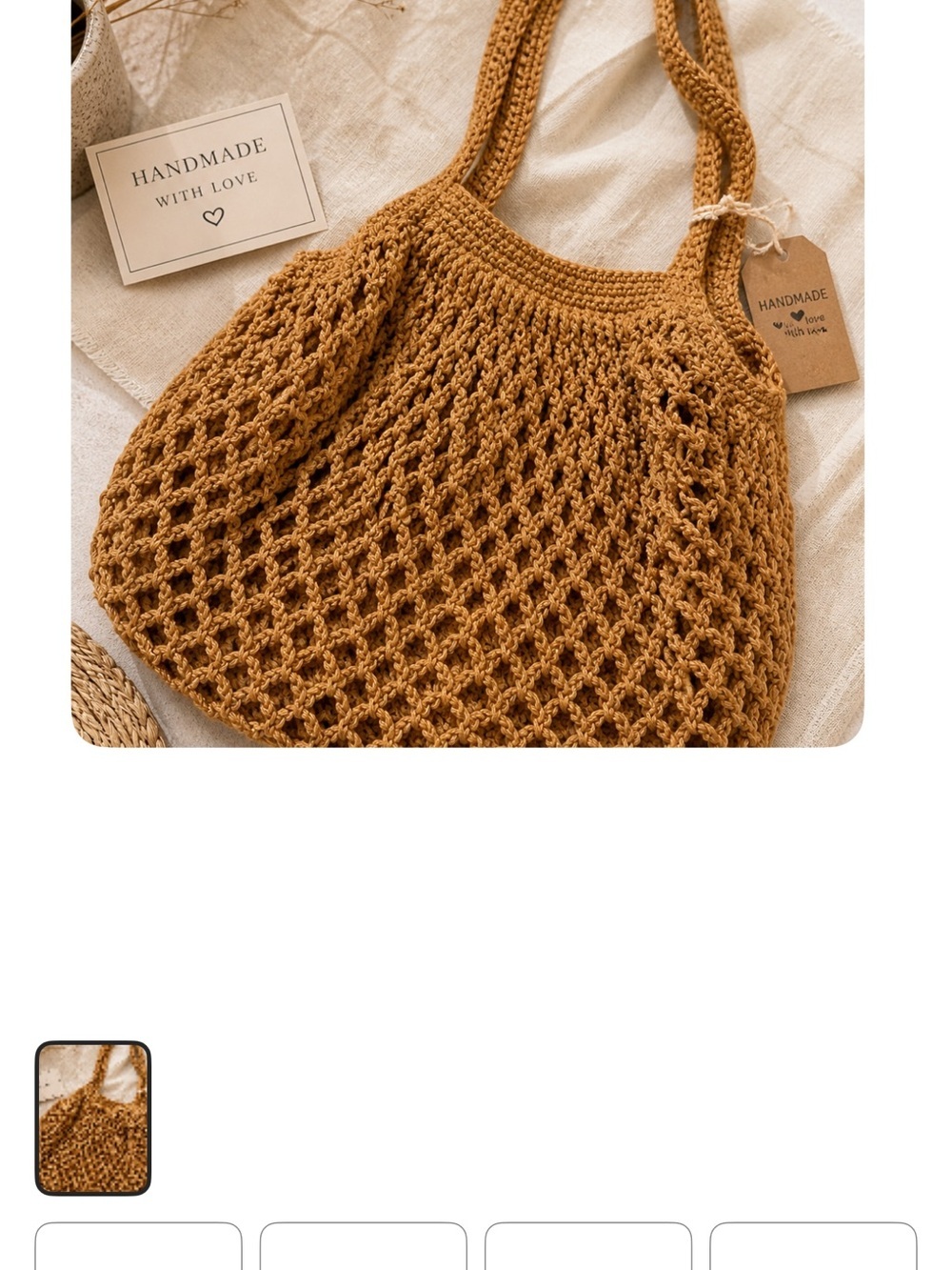 Handmade Crochet Market Tote Bag - Camel - Picture 2 of 2